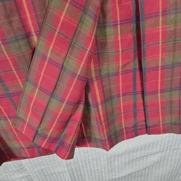 GAP Vintage Plaid Linen Maxi Skirt Red Pink Yellow Button Side Split Size 6 - Picture 4 of 9